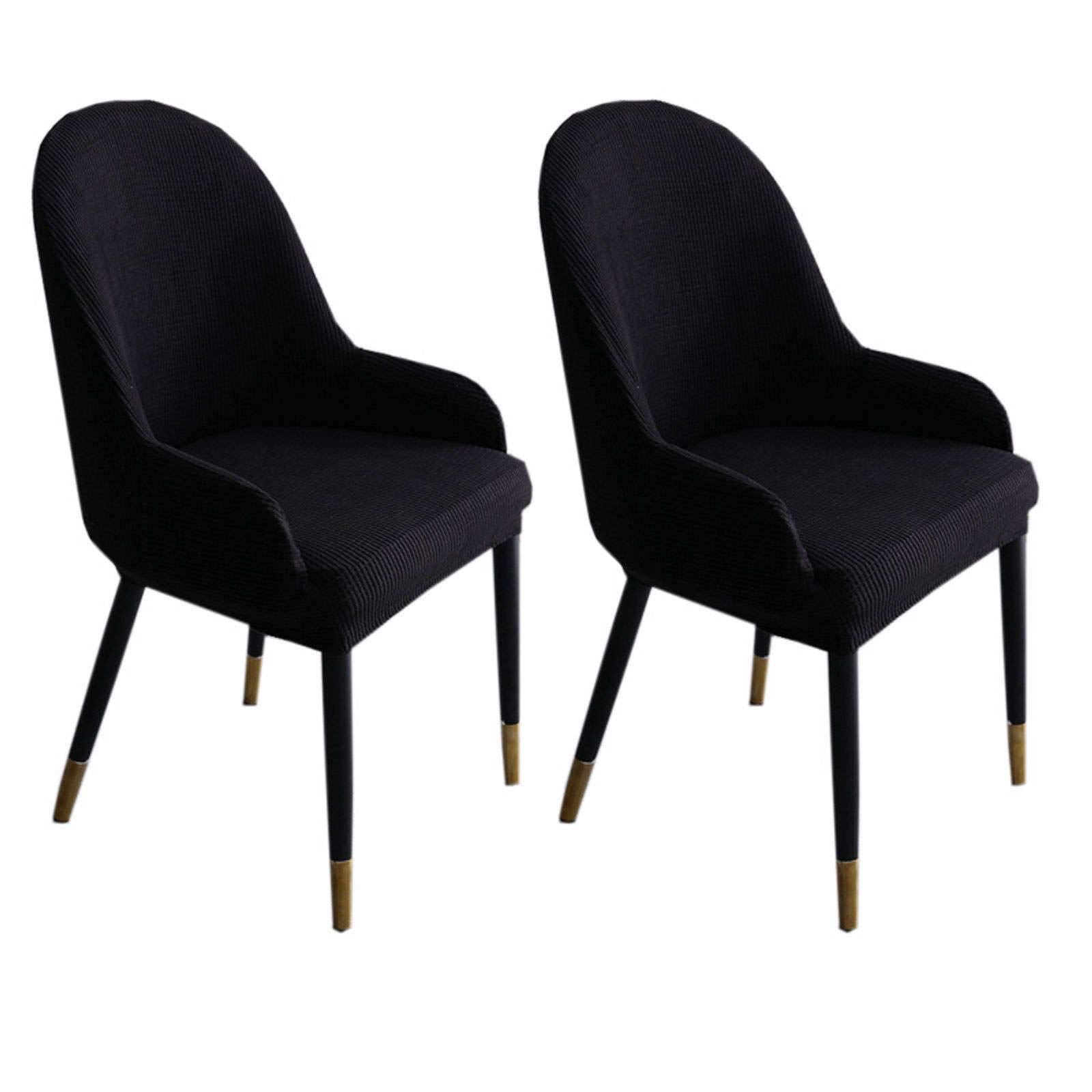 ZHFEL Jacquard Chair Cover,Curved Back Accent Dining Room Chair Slipcover Stretch Bar Stool Cover Removable Washable Wing Back Chair Protector for Kitchen Banquet Party-2 Pcs-black