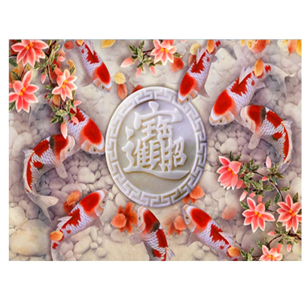 CTRLZS 5D Painting Carp Fish Flower Embroidery Full Drill Round Kit Decor
