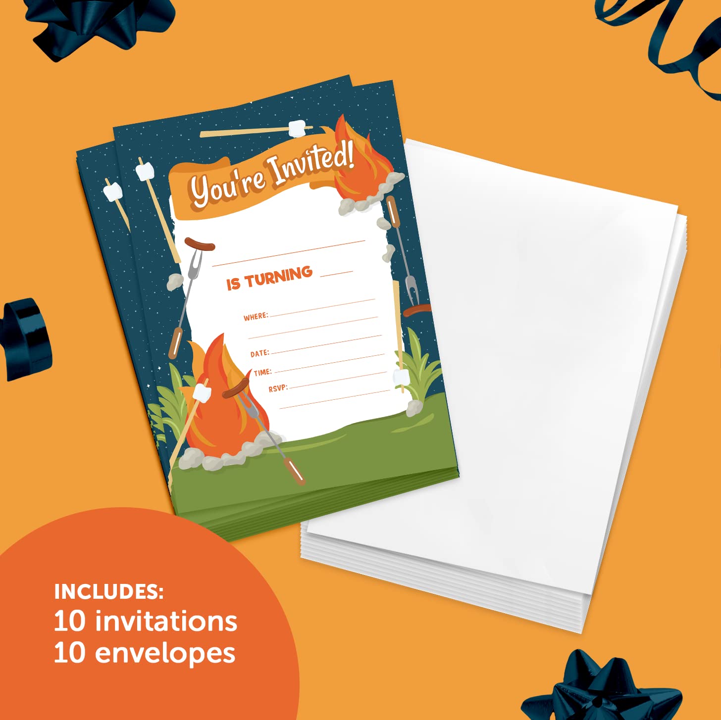 Desert Cactus Camp Fire 2 Happy Birthday Invitations Invite Cards (10 Count) With Envelopes Boys Girls Kids Party (10ct)