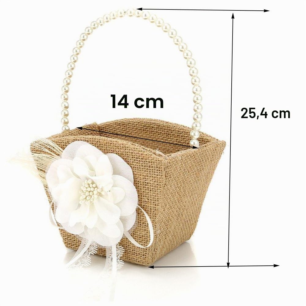 Awtlife Lot de 2 paniers rustiques en toile de jute avec poignée en perles pour cérémonie de mariage vintage rustique
