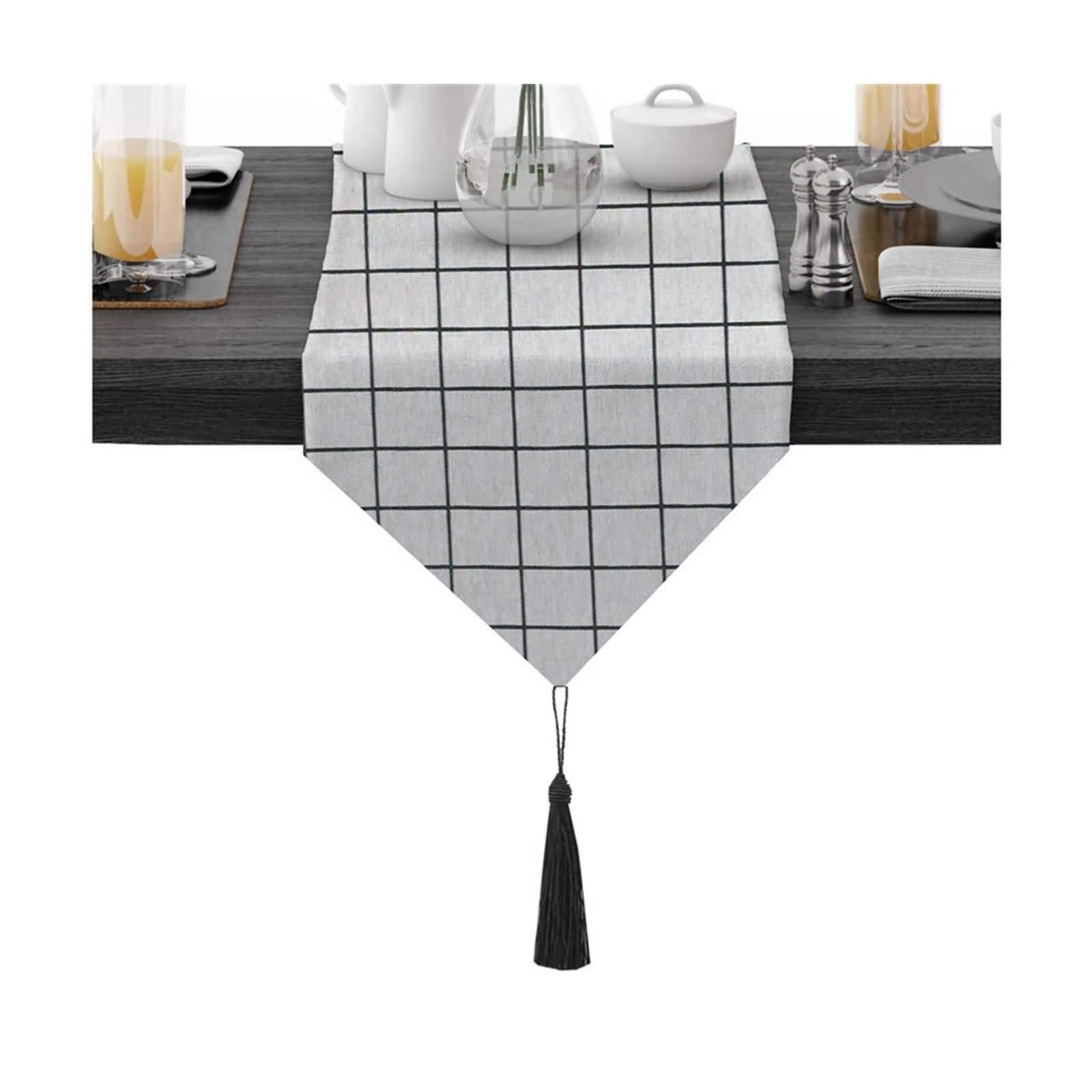 Runner Moderno 30x360CM Motivo A Reticolo Runner Tavolo Bianco Nero Cotone