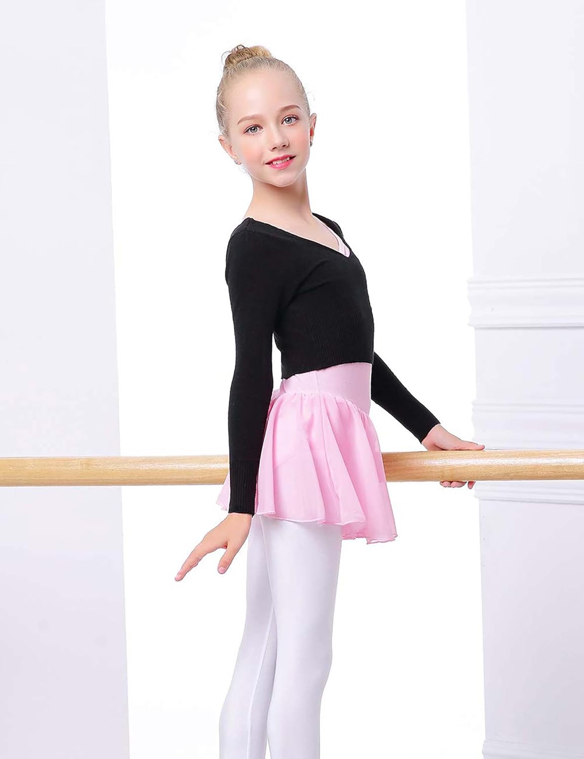 Daydance Kids Girl's Ballet Sweater Cardigan High Waist Ballet Warm Up for Leotards, Dress - Image 2
