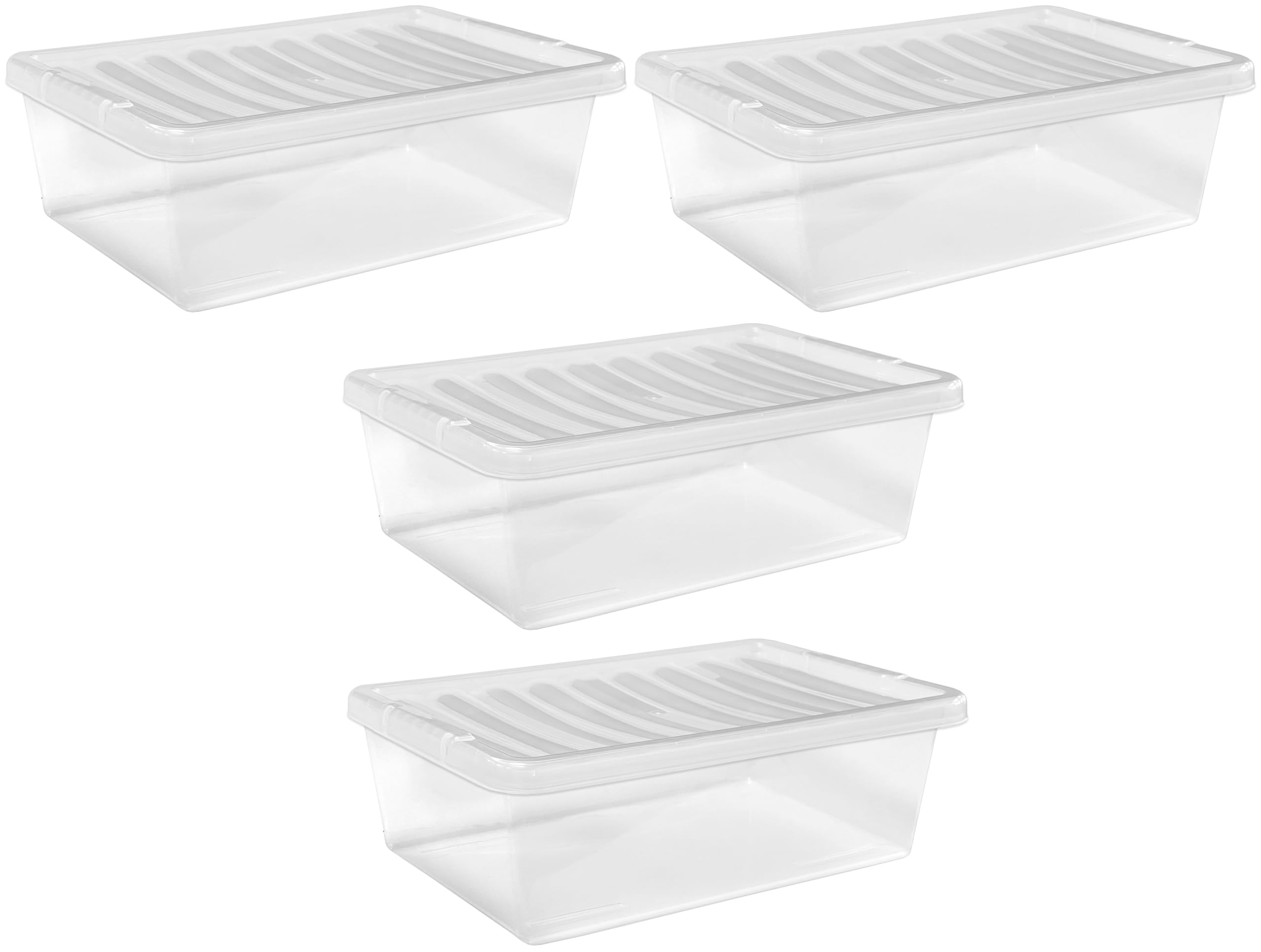 Muddy Hands Pack of 4-32 Litre Large Clear Plastic Storage Boxes with Lids Under Bed Stackable Containers - Length: 58.5cm - Width: 39cm - Height: 18cm