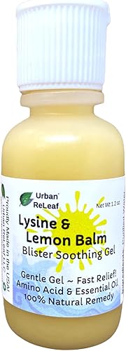 Urban ReLeaf ¡Gel calmante de ampollas de lisina y bálsamo de limón! para erupciones, protuberancias rojas, manchas, picazón en la piel, frío.