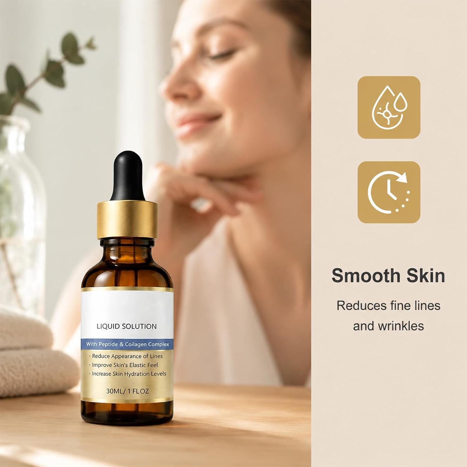 Liquid Solution, Face Lifting Serum, Hydrating & Firming Instant Face Lift Serum, Tightening & Moisturizing Skin Care for Smoother, Elastic (30ML)