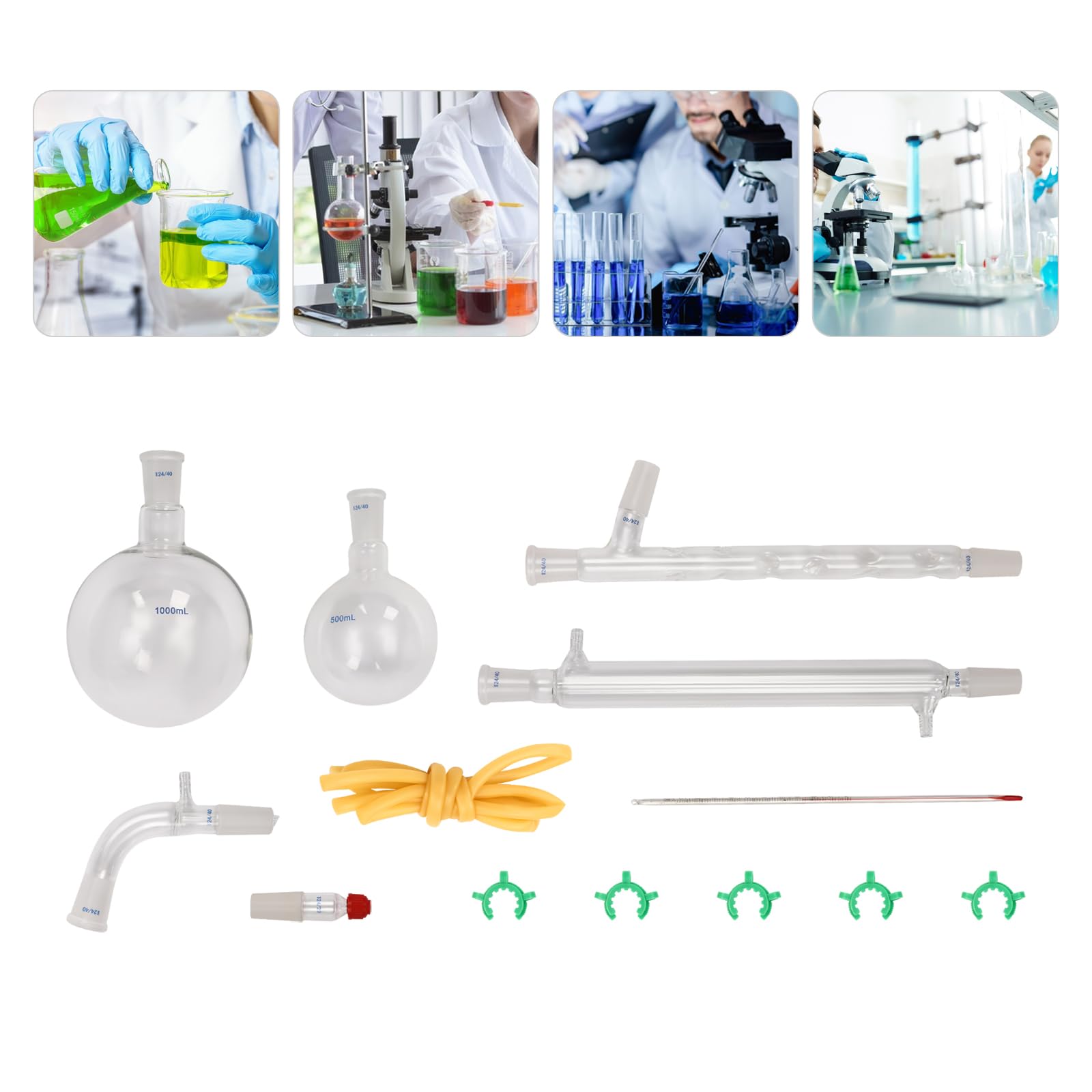 Chemielabor Glaswaren-Set, 250–1000 ml, 32 Stück, 24/40, Chemie, Glaswaren, Destillation, Labor, Glaswaren, Laborglaswaren, Chemie, Glaswaren für Destillationen, Trennung, Reinigung