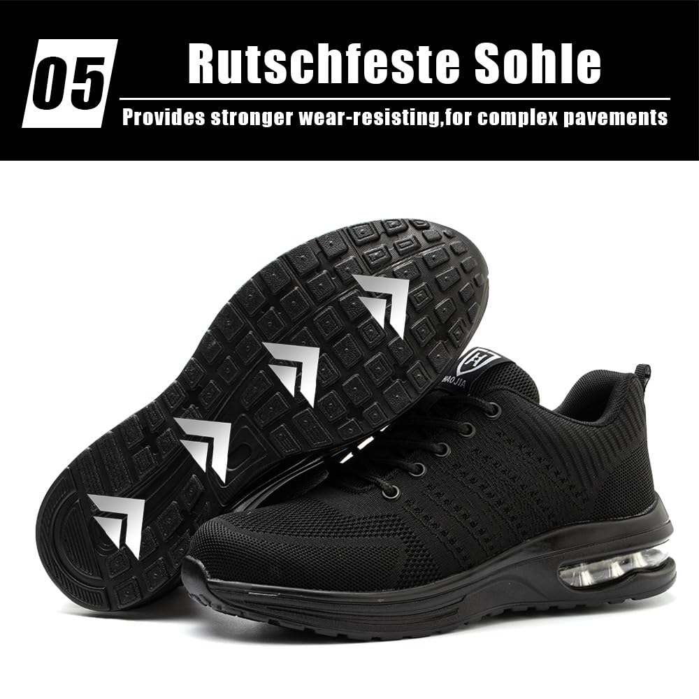 Męskie buty robocze, lekkie, damskie, oddychające, stalowe noski, sportowe buty ochronne, czarny, 43 EU