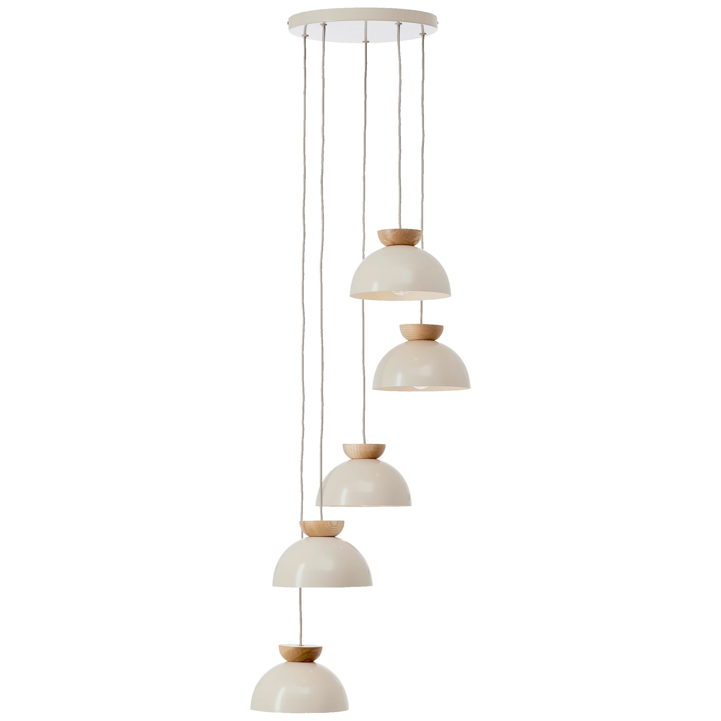 Lightbox Lampada a sospensione a fungo cavo accorciabile e accenti in legno | 1,66 m di altezza, Ø 45 cm | lampada a sospensione rotonda | attacco E27 | lampada da corridoio o galleria in metallo
