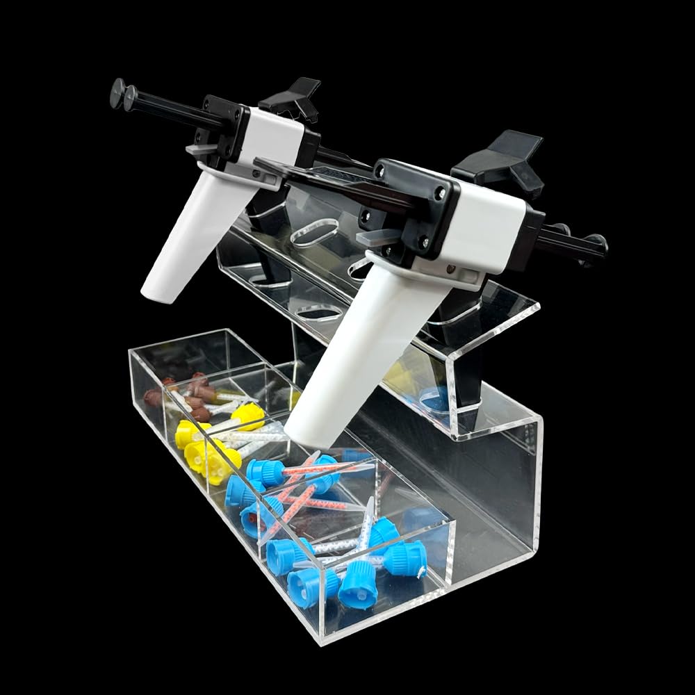 Dental Impression Syringe Organizer, Transparent Acrylic Dental Impression Cartridge Delivery Dispenser Gun Mixing Tips Organizer, Holds 4 Syringes(Without Tools) (4 Hold)