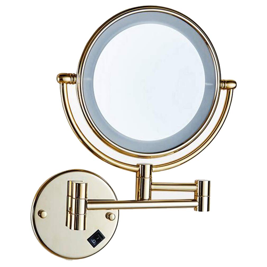 Espejo de tocador de maquillaje con luces, espejo de belleza montado en la pared de dos caras, espejo de baño con aumento 3X, espejo cosmético extensible, conexión cableada, oro rosa (dorado)