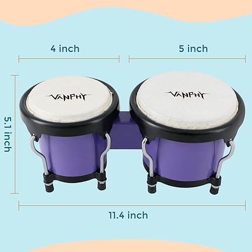 Miniatura 35 de Juego de batería Bongo con llave de afinación Bongos para niños, adultos, principiantes, tambores Bongo transparentes de 6 y 7 pulgadas