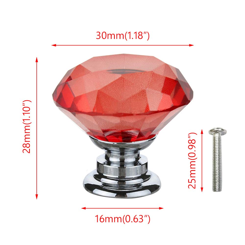 4-Pack Red Halloween Bat Crystal Glass Cabinet Knobs - Drawer Pulls For Dresser, Kitchen, Bathroom (1.37")