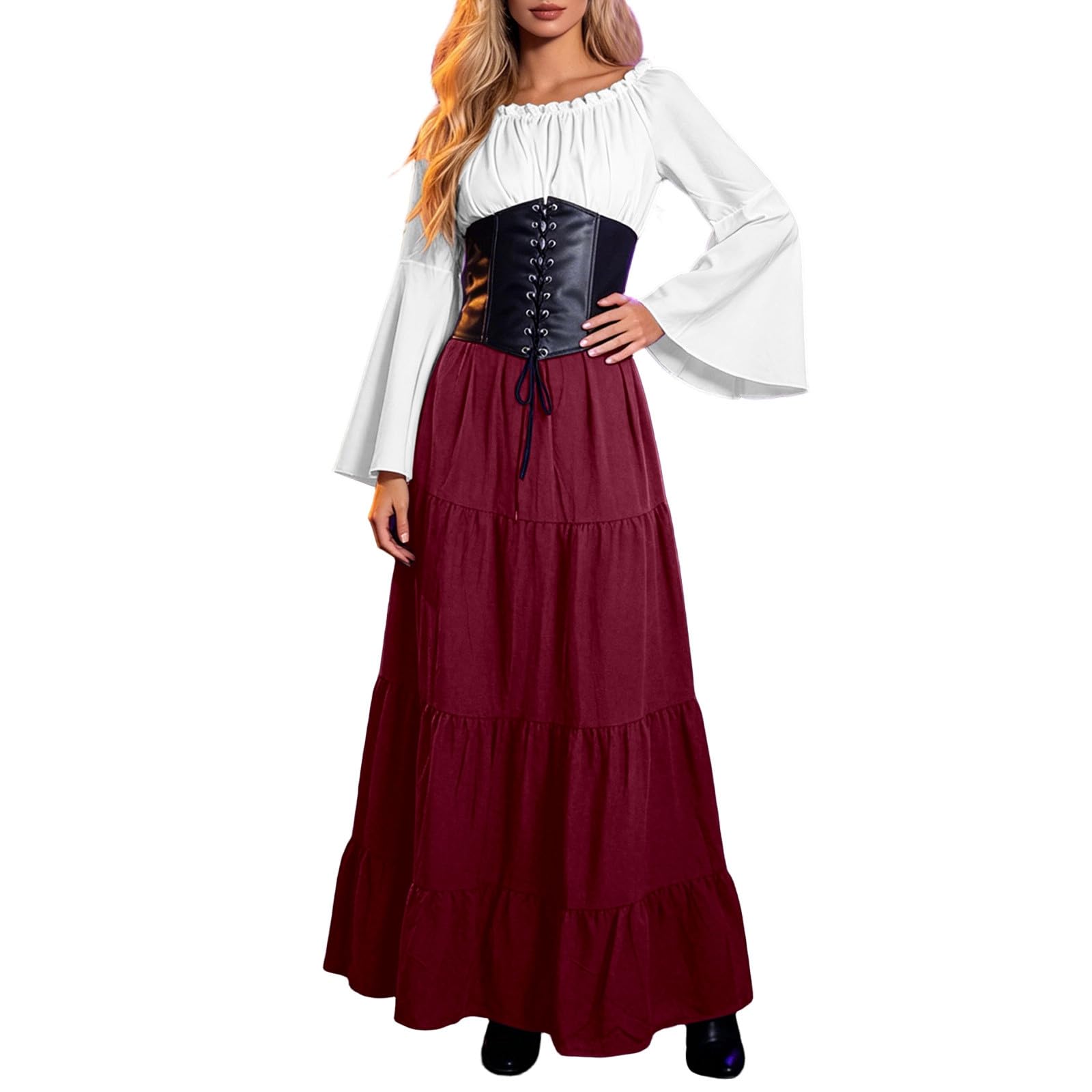 Robe d'halloween élégamment drapée avec Manches Bouffantes, idéale pour Un déguisement Cosplay en 2024.