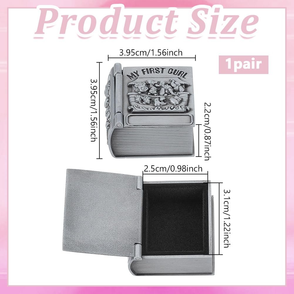 NBEADS 2 Pcs First Curl and Teeth Keepsake Boxes, Book Shape Holder Metal Memory Collection Organizer for Keeping Memory, Antique Silver, 1.56x0.87x1.56inch