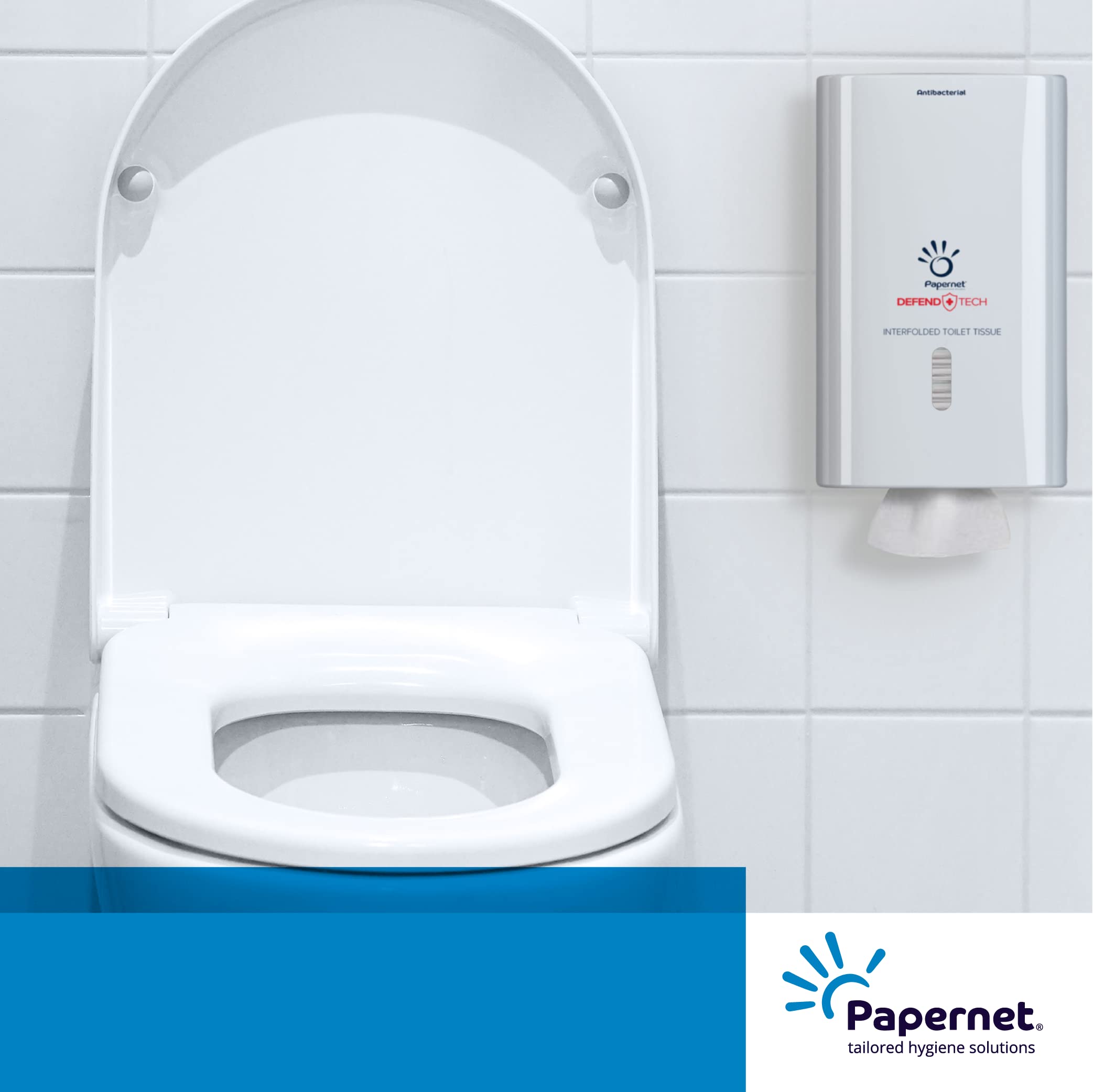 Papernet Defend Tech - Distributeur Papier Toilette Plié | (416147), Réalisé en Plastique Antibactérien, Dimensions 26,5 x 16,5 x 13,5 cm, Capacité Maximale 2500 Services, Blanc