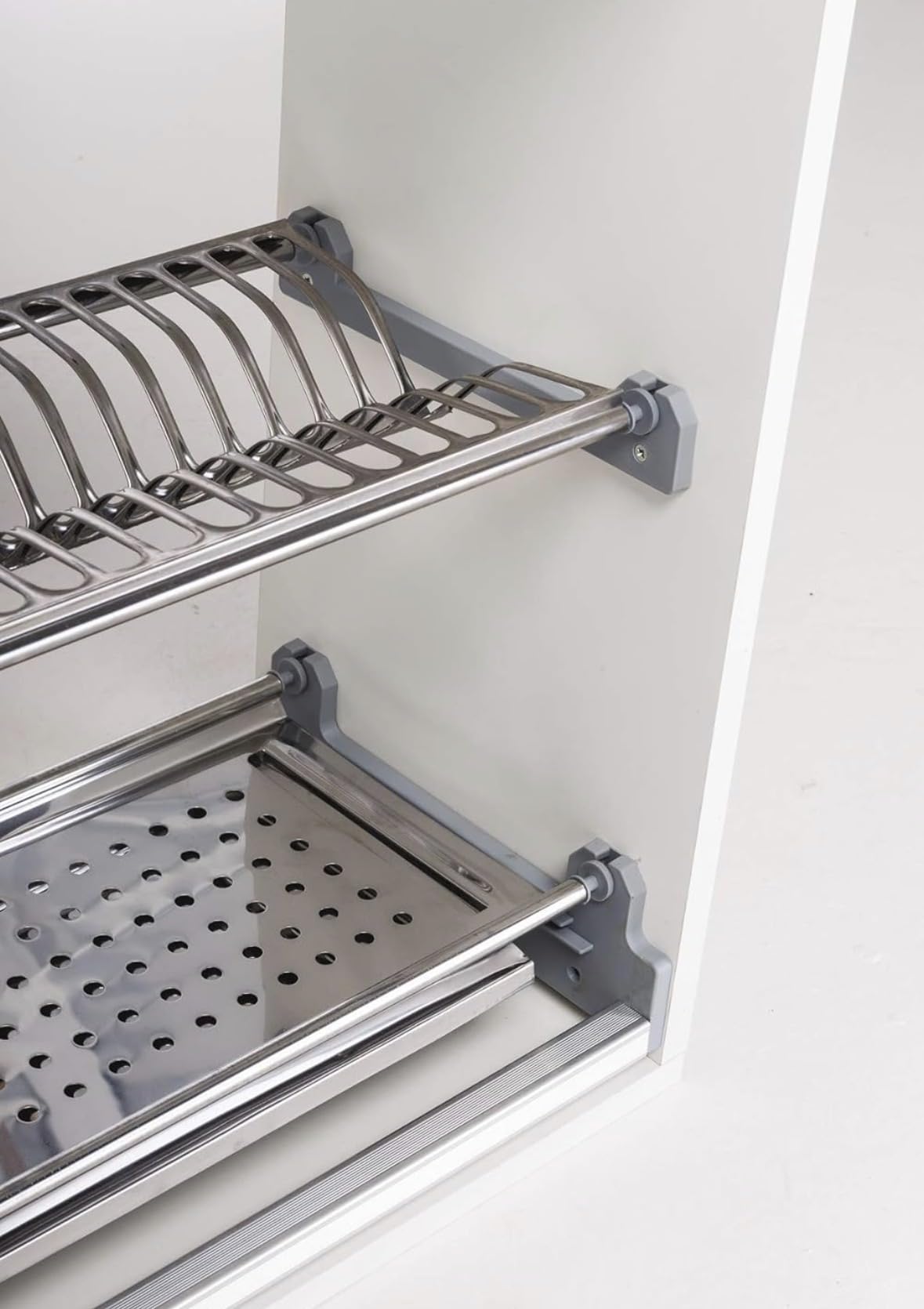 Scolapiatti Professionale in Acciaio INOX da Incasso per Mobile da 60 cm | Kit Completo con Telaio Regolabile, Vaschetta Raccogligocce, Doppia Griglia e Staffe (L 56 cm)