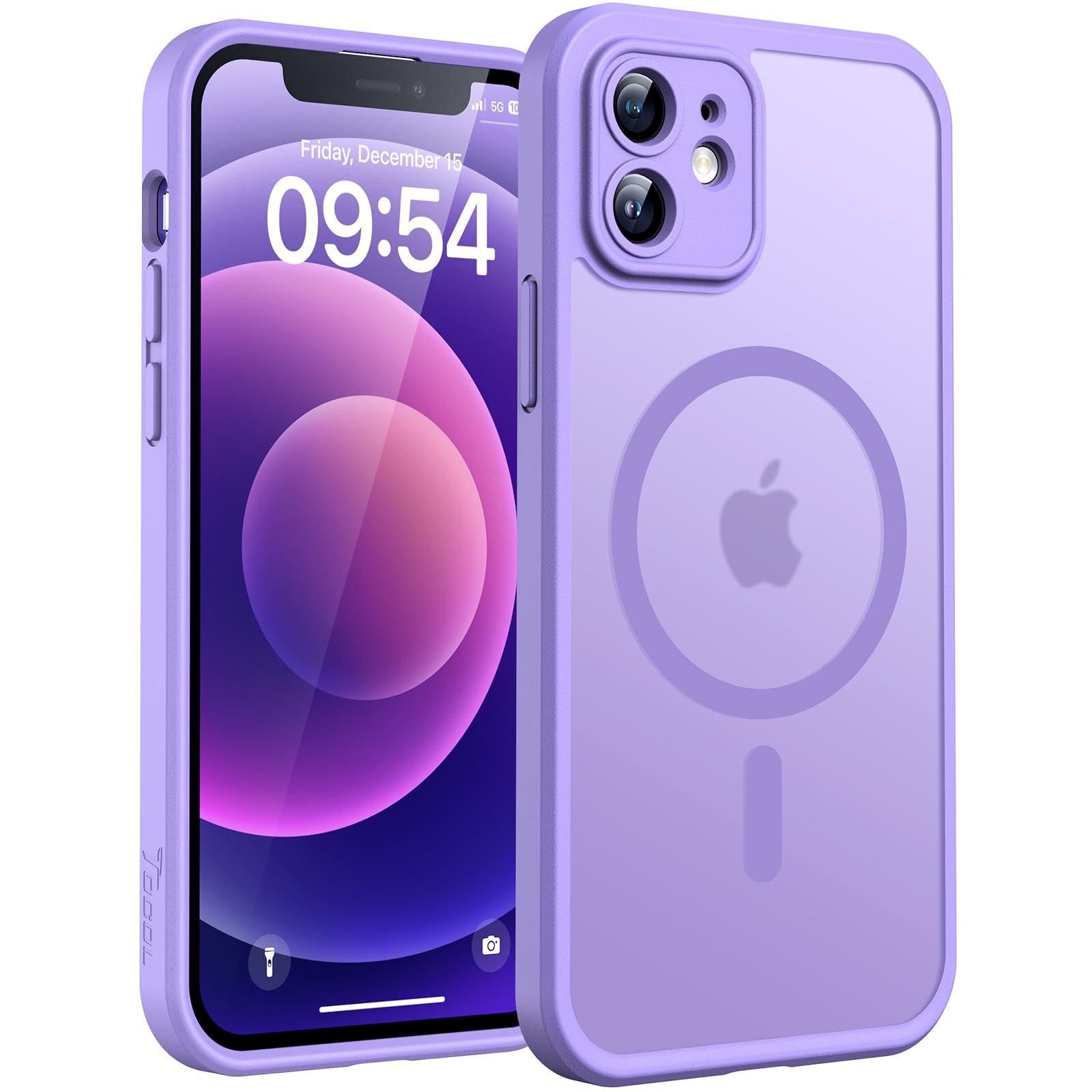 TOCOL Cover Magnetica per iPhone 12 6,1 Pollic, Compatibile con MagSafe, Protezione Fotocamera Integrata, Custodia Antiurto Traslucida Opaca, Viola Chiaro