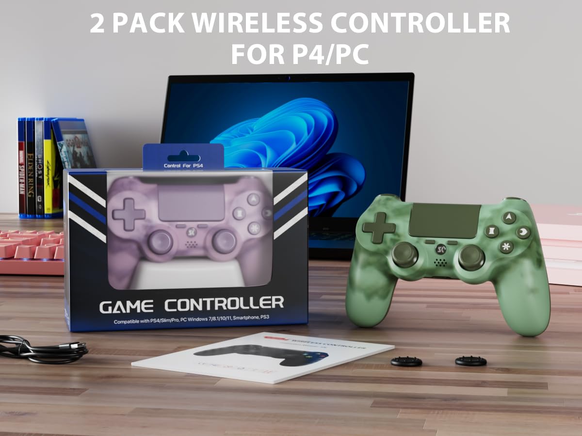 ISHAKO Kabelloser PS4 Controller für PlayStation 4/Pro/Slim – Dual Vibration, 6-Achsen-Sensor, Touchpad, 3,5mm-Audiobuchse, Ergonomischer Anti-Rutsch-Griff, 800mAh Akku