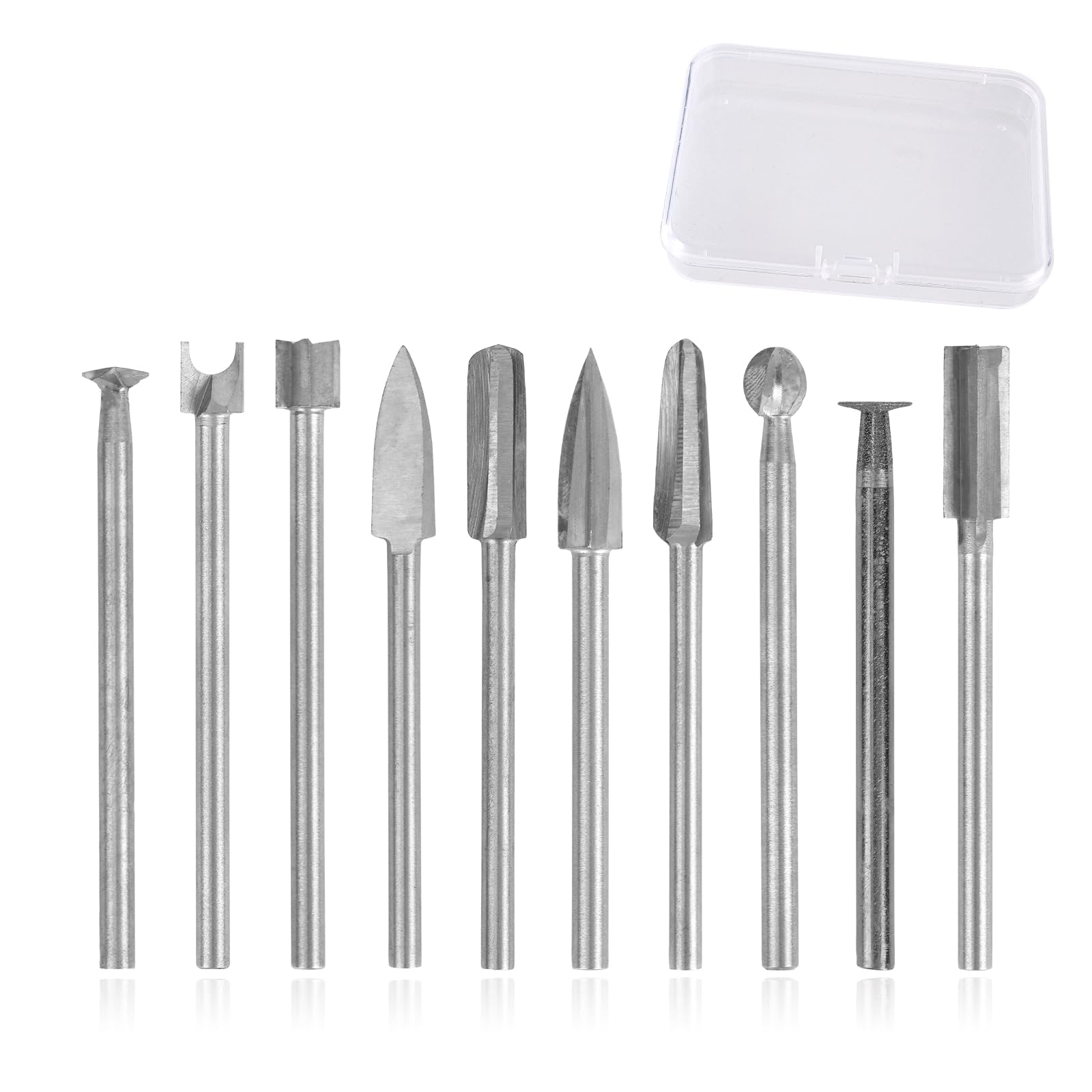 Juego de 10 Brocas para Tallar Madera Compatibles con Dremel y Herramientas Rotativas, Vástago de 3 mm Accesorios para Tallar Madera Taladrar Grabar Microescultura y Manualidades