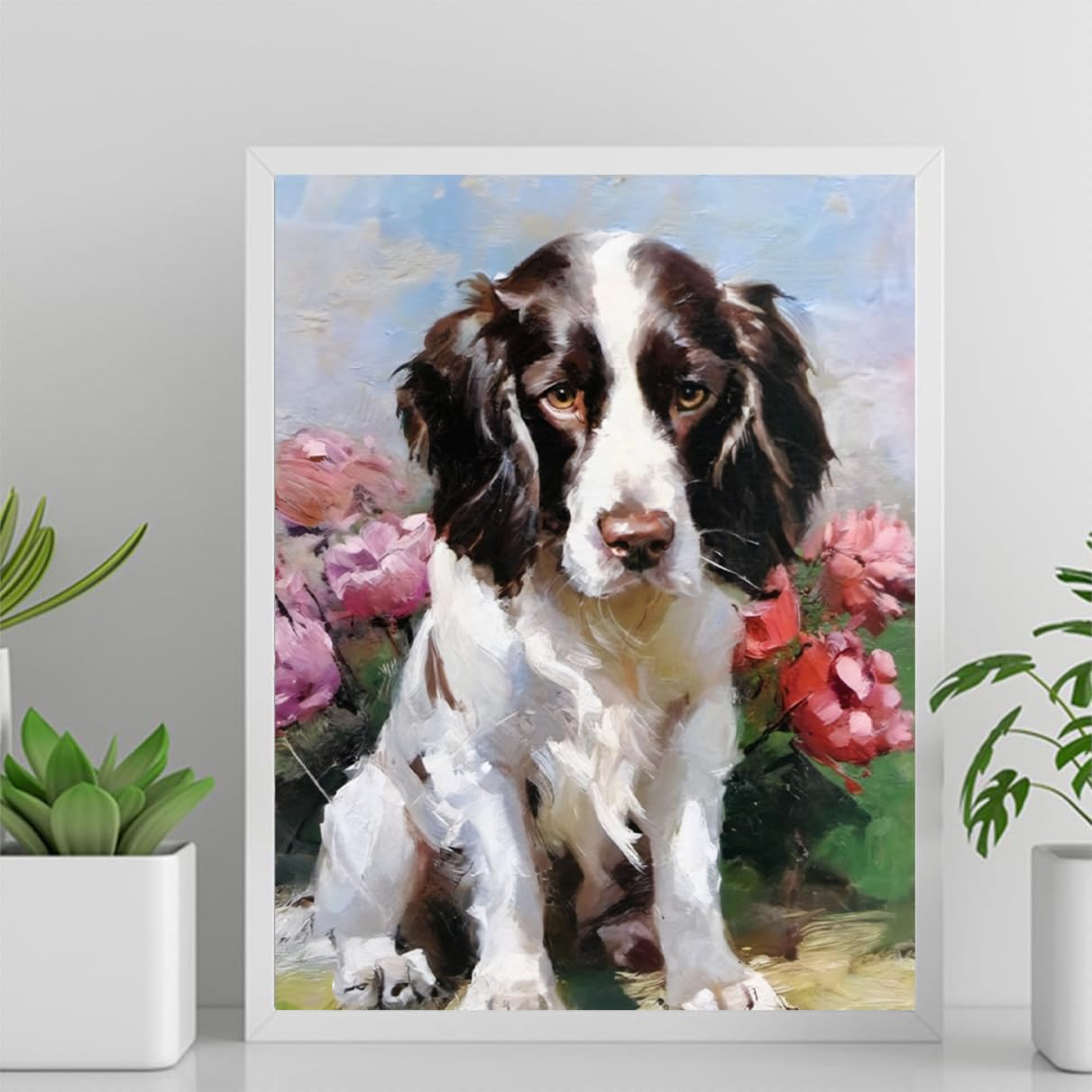 DIY Paint by Number for Adults Beginner Springer Spaniel Dog Paint by Number on Canvas DIY Oil Painting for Gift Home Wall Decor 12x16inch(30x40cm) Frameless