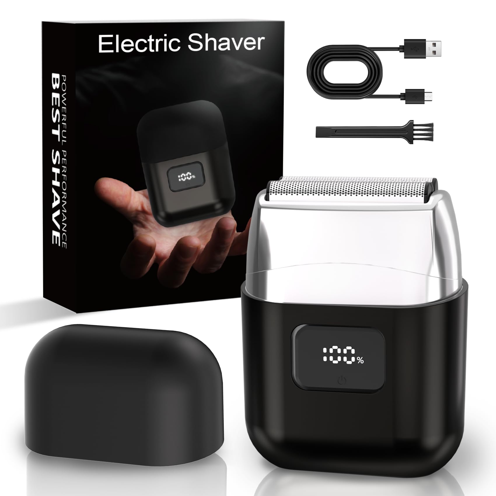 Electric Foil Shavers for Men Mini Electric Razor with 3 Floating Blades LED Display Dual Speed - IPX7