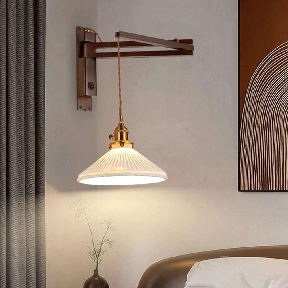 Vintage przemysłowa składana lampa ścienna regulowany kinkiet teleskopowy czarny orzech ceramiczny oprawa do salonu sypialni restauracji korytarza oświetlenie kuchni.