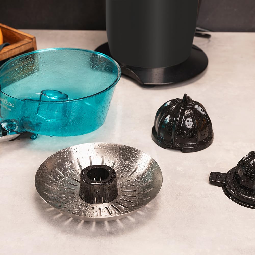 Cecotec Elektrischer Zitruspressen EssentialVita PowerFresh 1000 Black, Leistung 1000 W, Edelstahlfilter, 6 Titanblätter, kontinuierliche Extraktion, Tropfschutz, spülmaschinenfeste Teile