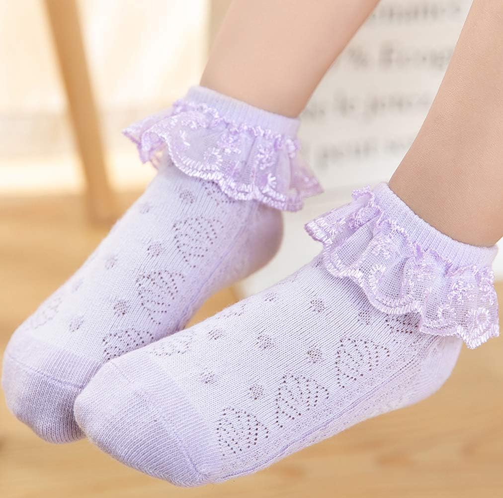 Whyme Infant Toddler Baby Girls 6-8T Summer Cotton Mesh Thin Eyelet Ruffles Lace Flower Frilly Princess Socks 6 Pack