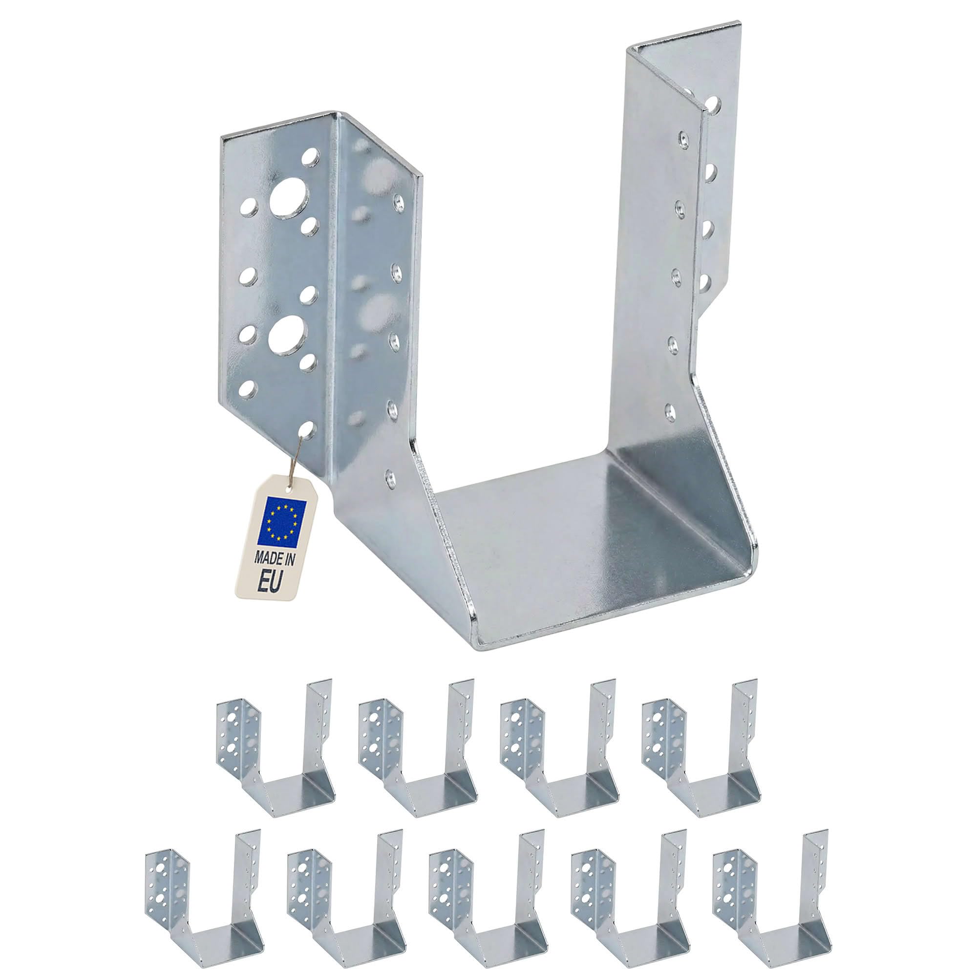 10 Sabots de charpente à ailes extérieures Connecteurs de poutres - Acier galvanisé - Larg 80 x Ht 122 mm - Fabriqué en Europe