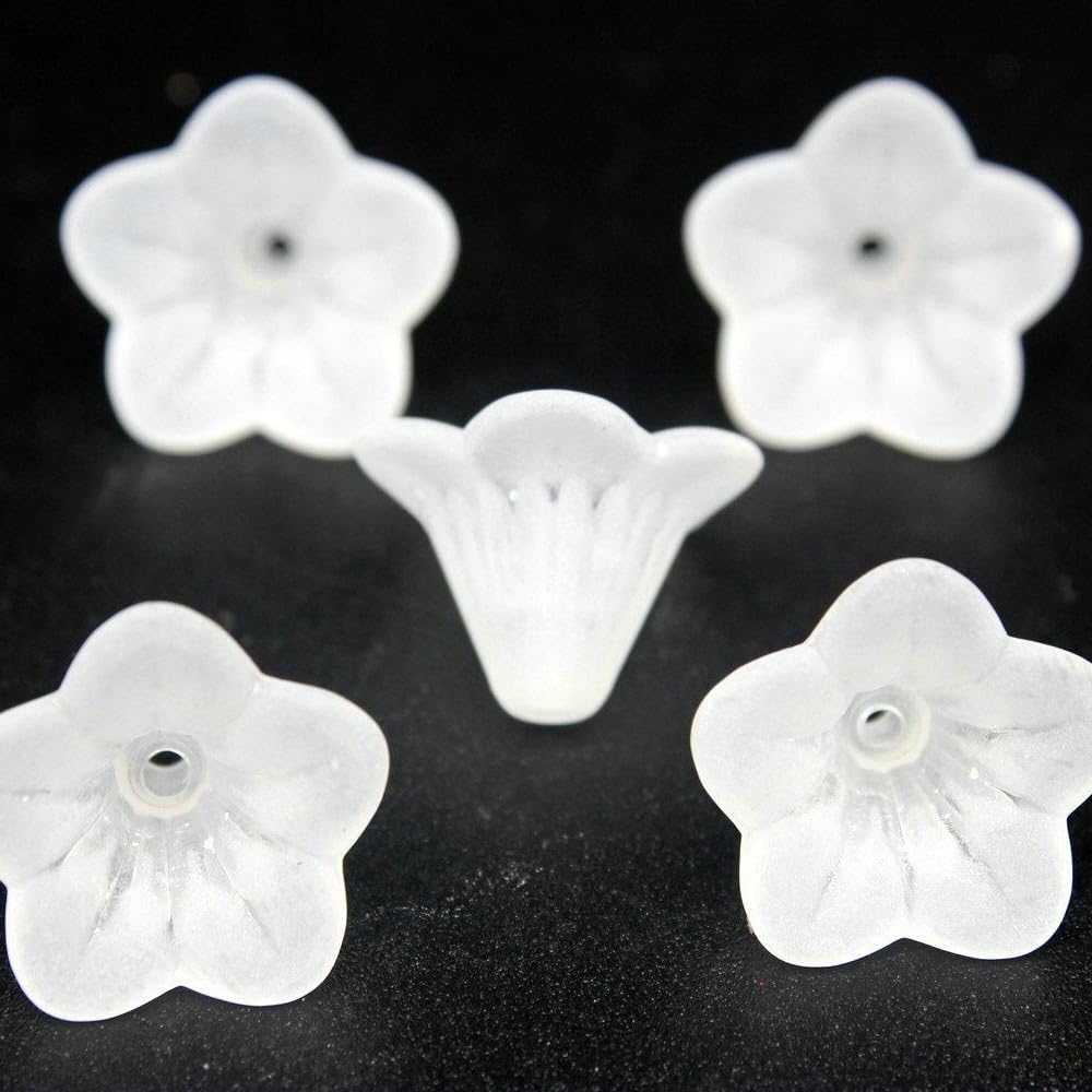 akrylowe koraliki rzemieślnicze, Matowe kwiatowe akrylowe nakładki na koraliki/przekładki 10x14mm, opakowanie 50/100/300 wielokolorowe/białe(Transparent White,300pcs 10x14mm)