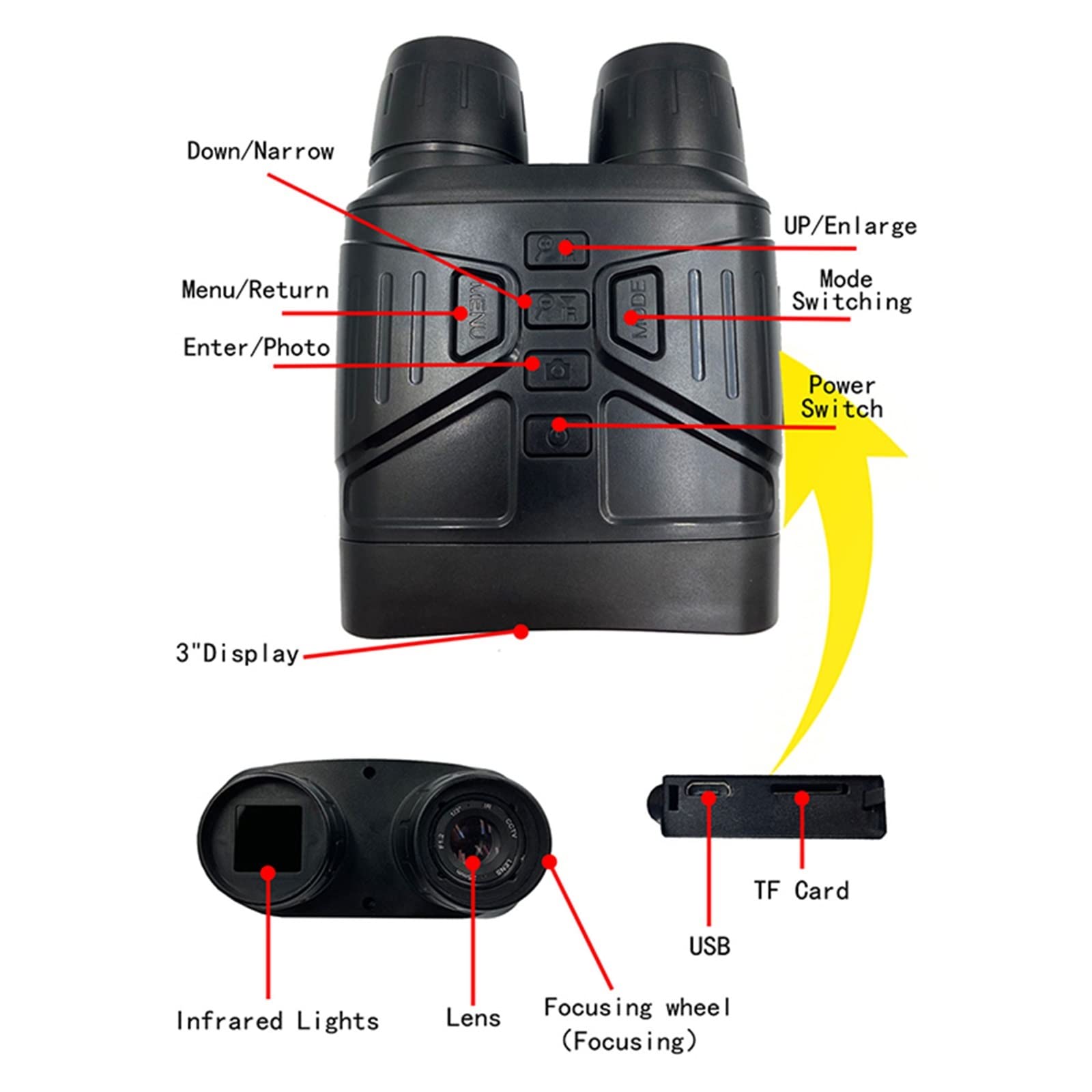 Visore Notturno, NV4000 Telescopio a infrarossi da 3 pollici Binocolo 4K Zoom Telecamera termica 5X Ambiti for la caccia Esplorazione all'aperto Visione diurna e notturna,per birdwatching, sport all'