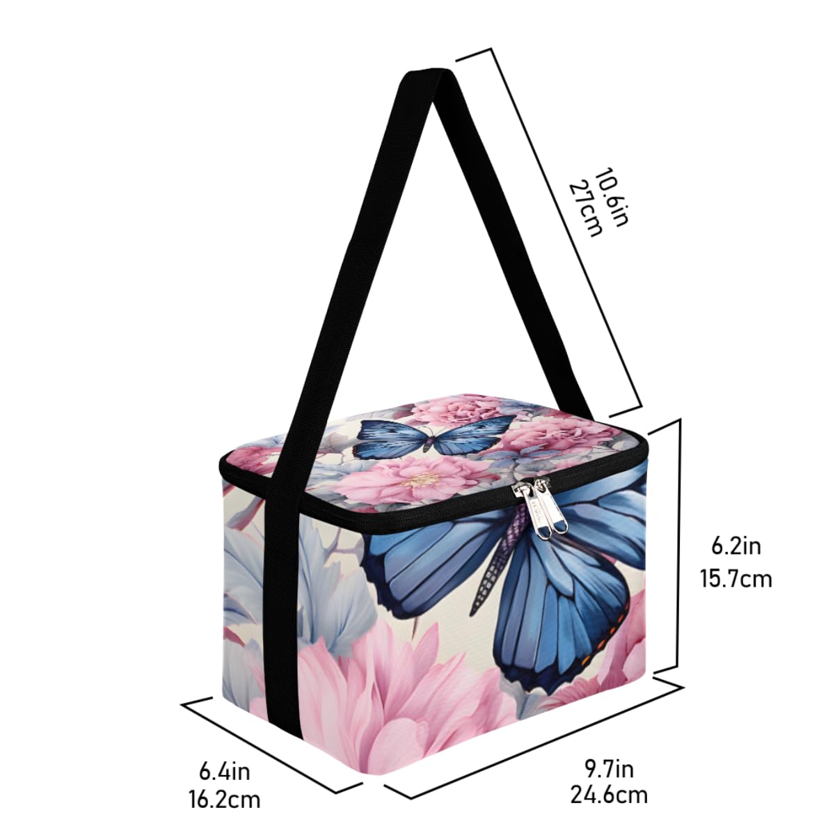 GzLeyigou Lunch Bags for Women Men 9 Cans,Butterfly Floral Hot & Cold Food Delivery Bag Insulated Grocery Bag Insulated Lunch Box Floral Cooler Bag for Office Work Picnic Beach