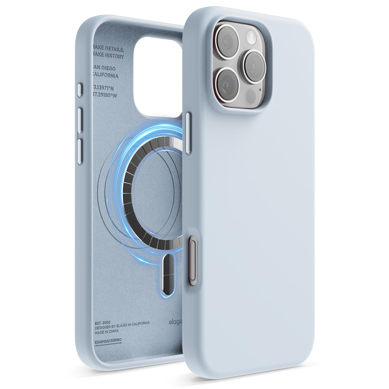 elago Cover Magnetica in Silicone Compatibile con iPhone 16 Pro Max Cover 6.9 pollici Compatibile con tutti gli accessori MagSafe - Magneti Integrati, Silicone a Presa Morbida, Antiurto (Azzurro)
