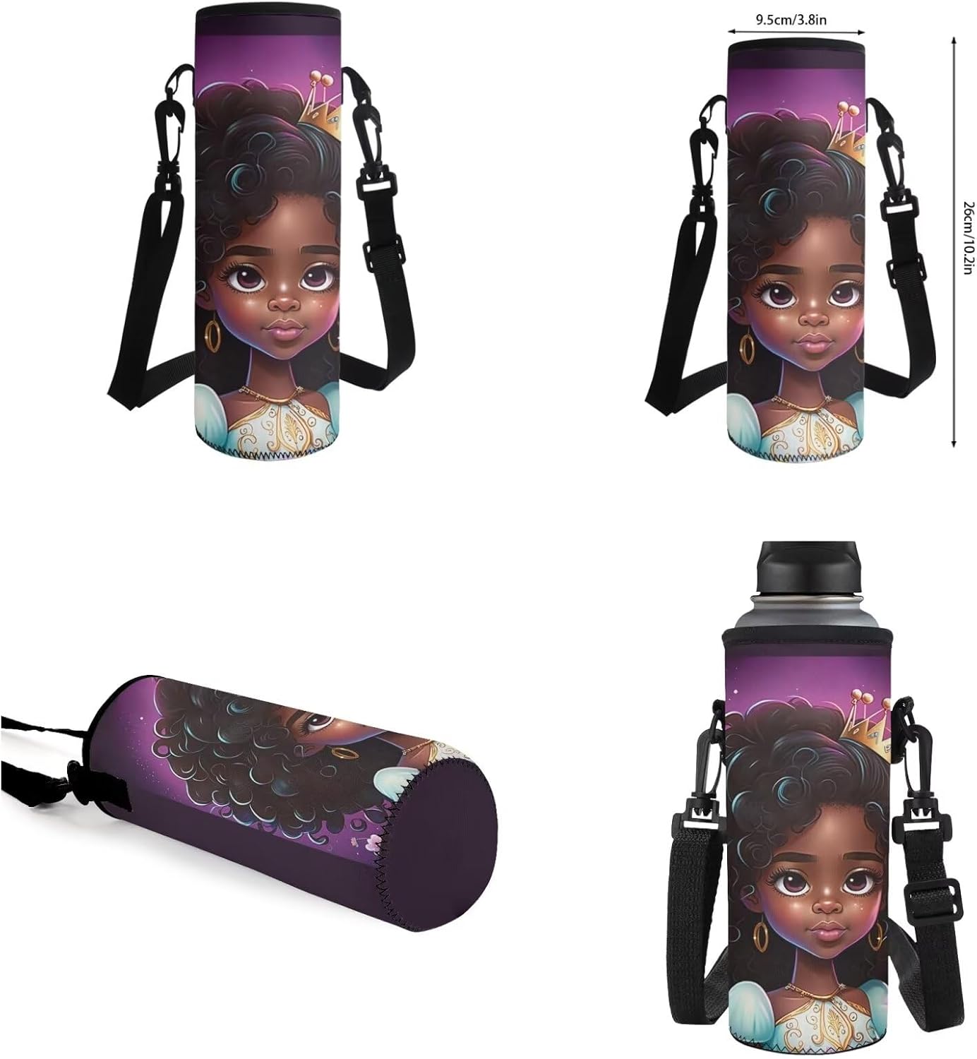African Girl School Backpack for Girls 10-12 Kids School Bookbag with Lunch Box and Water Bottle Holder Black Girl Lunch Bag Teen Elementary School Book Bag Pencil Case 4 In 1