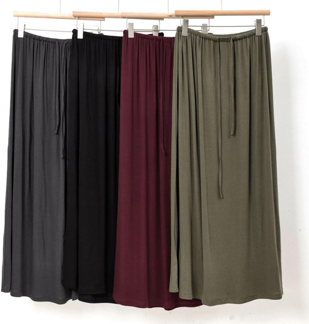 Amazhiyu Women's Wool Casual Flowy Maxi Skirt Elastic Drawstring Long Skirts Soft