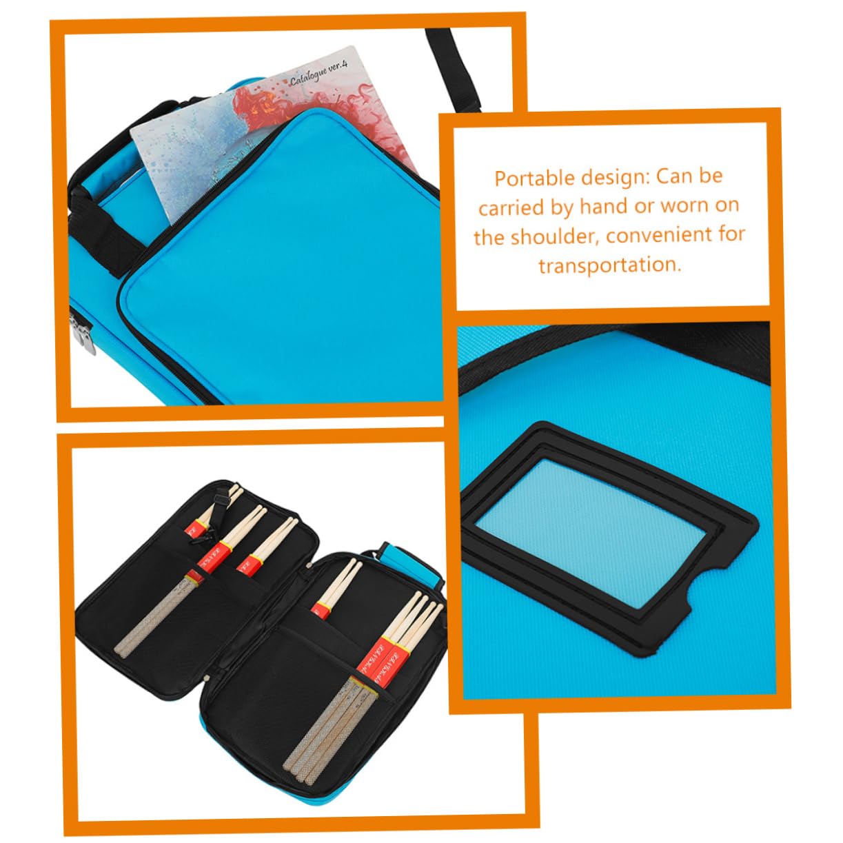INOOMP Custodia per Bacchette da Batteria Oxford Blu, Tracolla e Manici, Borsa Porta Bacchette Comoda e Resistente per Trasporto Musicale