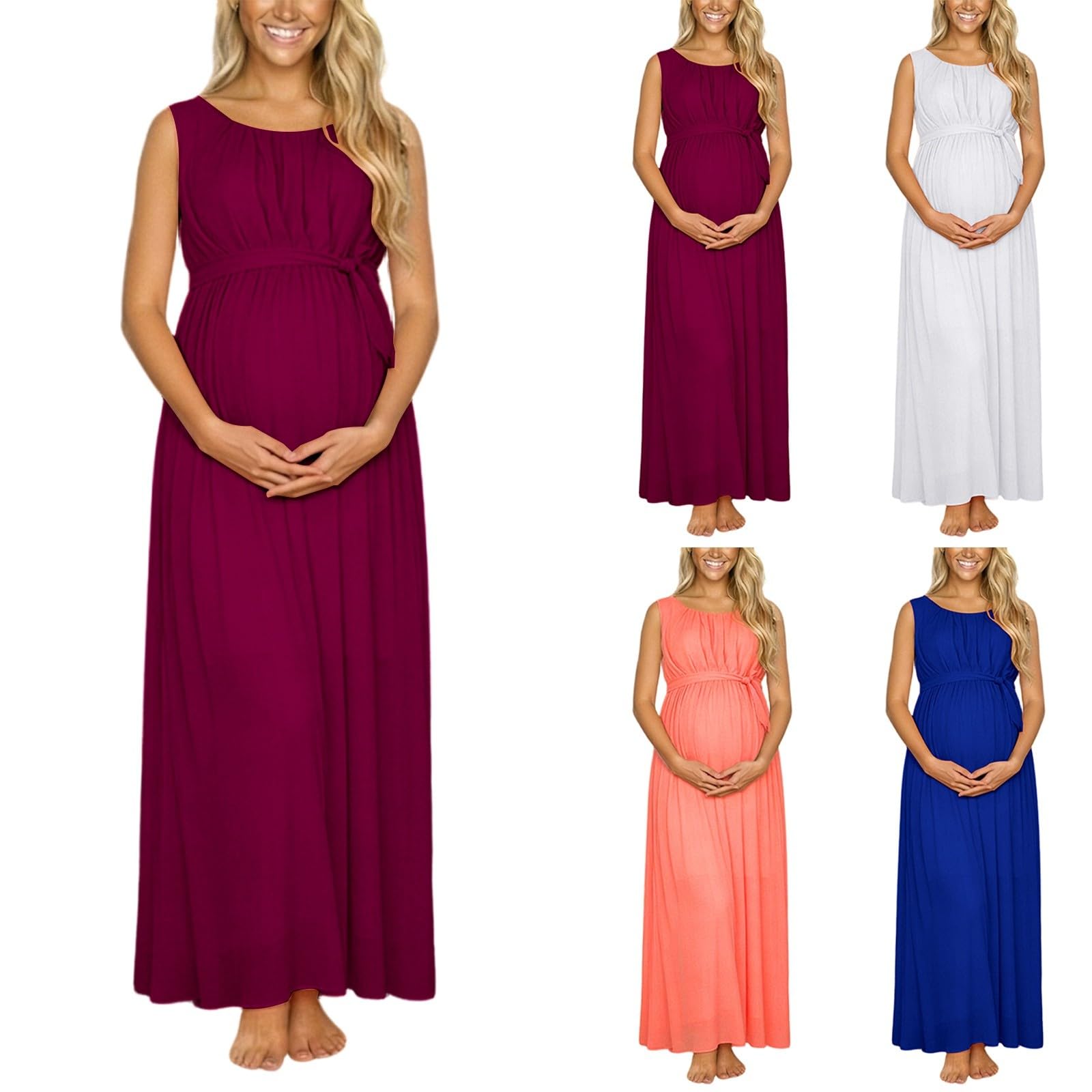 Elegante vestido de maternidad para embarazo, sin mangas, cuello redondo, vestido de embarazo con paneles de contraste, cómodo, talla grande para ser atuendo