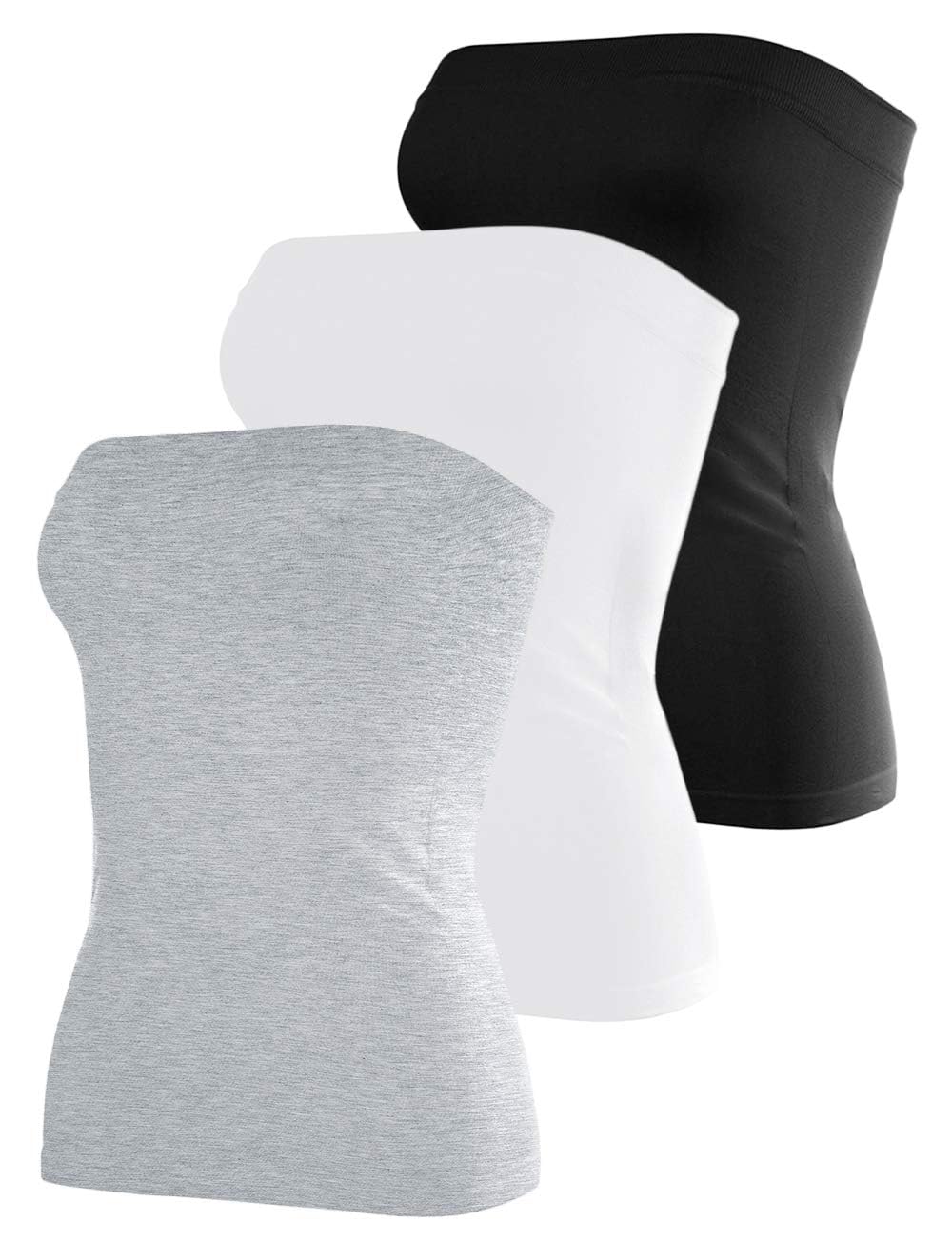 Cotton Tube Tops for Women Summer Cute Strapless Shirts Stretchy Basic Bandeau 3 Pack