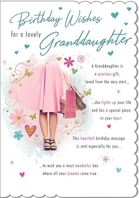Traditional Birthday Card Granddaughter - 9 x 6 inches - Piccadilly Greetings,red|blue|brown|grey|pink
