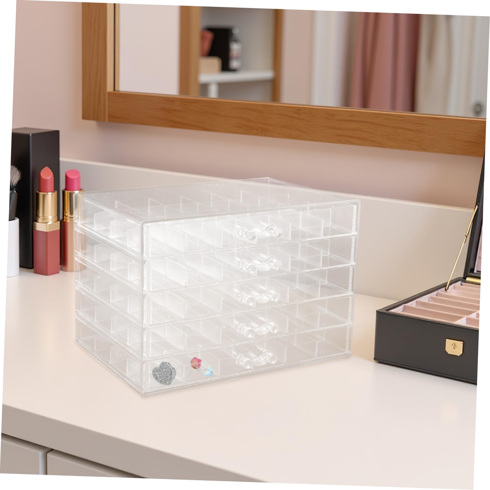 Ohrring Aufbewahrungsbox aus Acryl mit 5 Schubladen und 120 Fächern | Transparentes Schmuckkästchen, für Ohrstecker und Ringe, Dekorativer Organizer für Zuhause