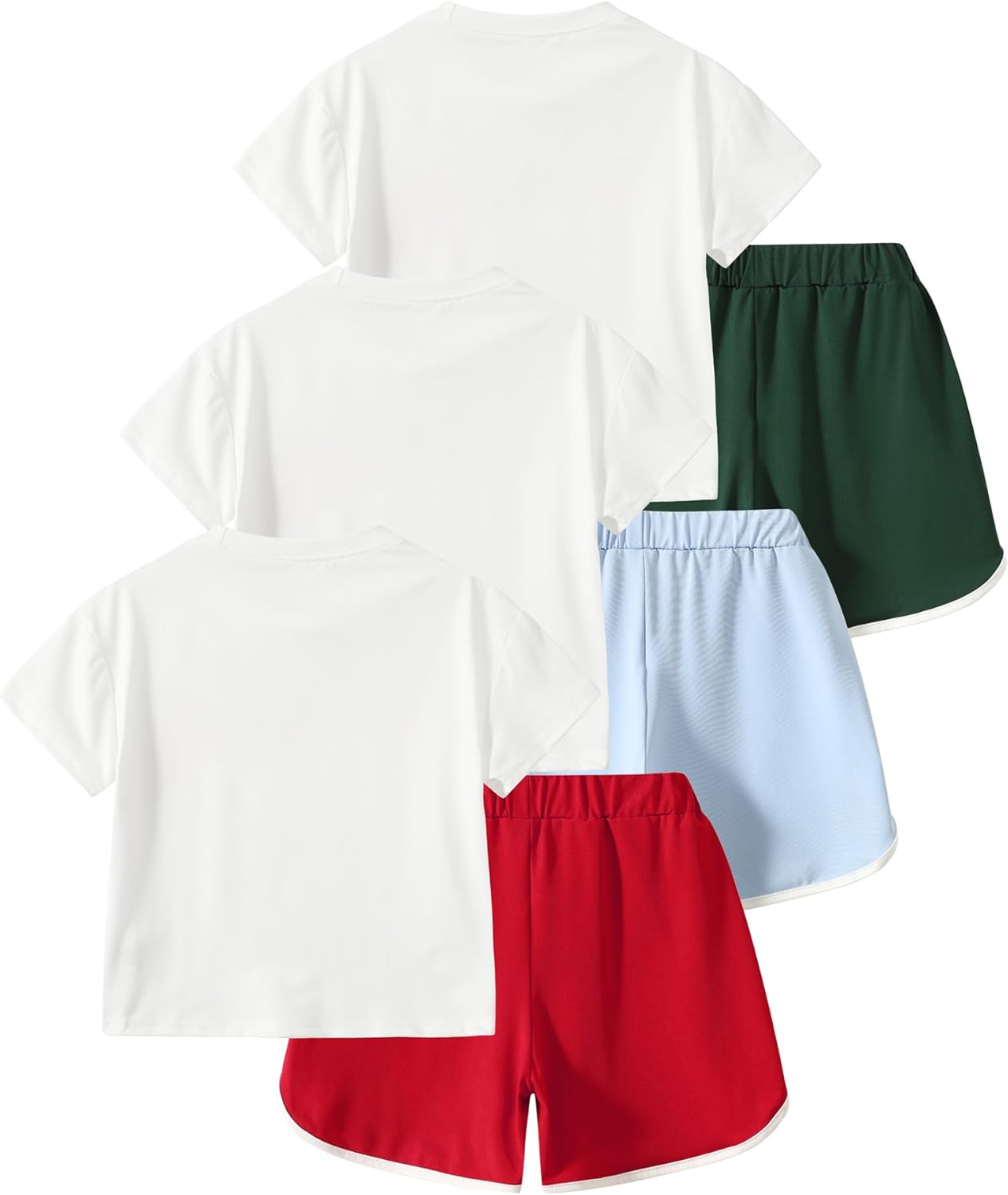 Girls 6 Piece Outfits Letter Print Vacation Tee Top and Dolphin Shorts Tracksuit Sets for Kids Sports, Casual, Dance - Image 2