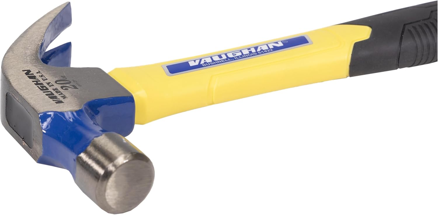VAUGHAN Curved Claw Nail Hammer, Fiberglass Handle, 20 oz, Made In The USA, FS20, VN11505