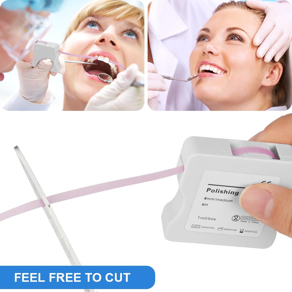 OFFCUP Lucidatura Dentale, 4mm/6m Strisce Sbiancanti Denti per Lucidatura Dentale, Scatola Dentale Lucidatura Striscia, per Levigatura, Pulizia e Sbiancamento dei Denti Interdentali (Rosa)