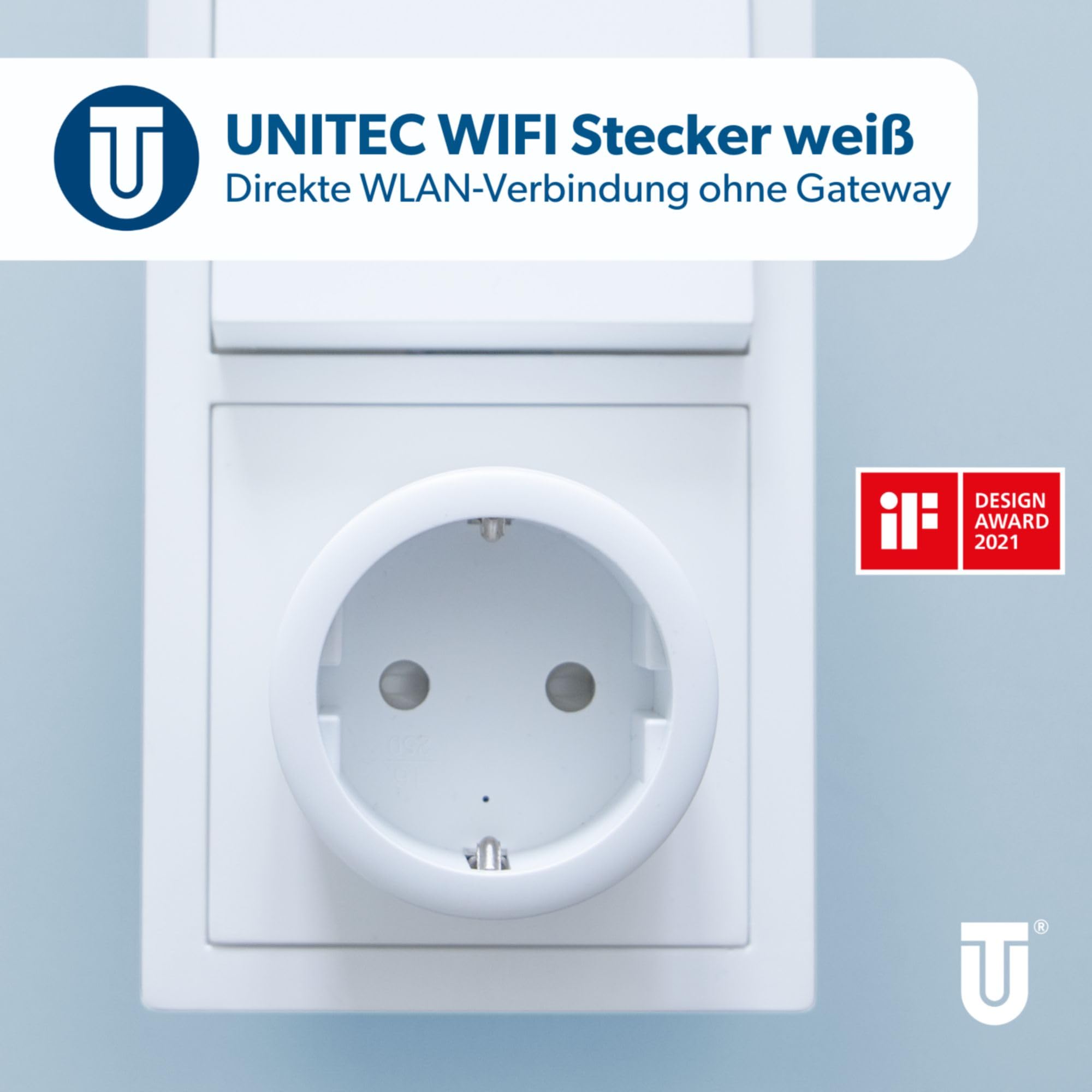 UNITEC - Adattatore Wi-Fi, presa intelligente WLAN, con timer e temporizzatore, Design Award 2021