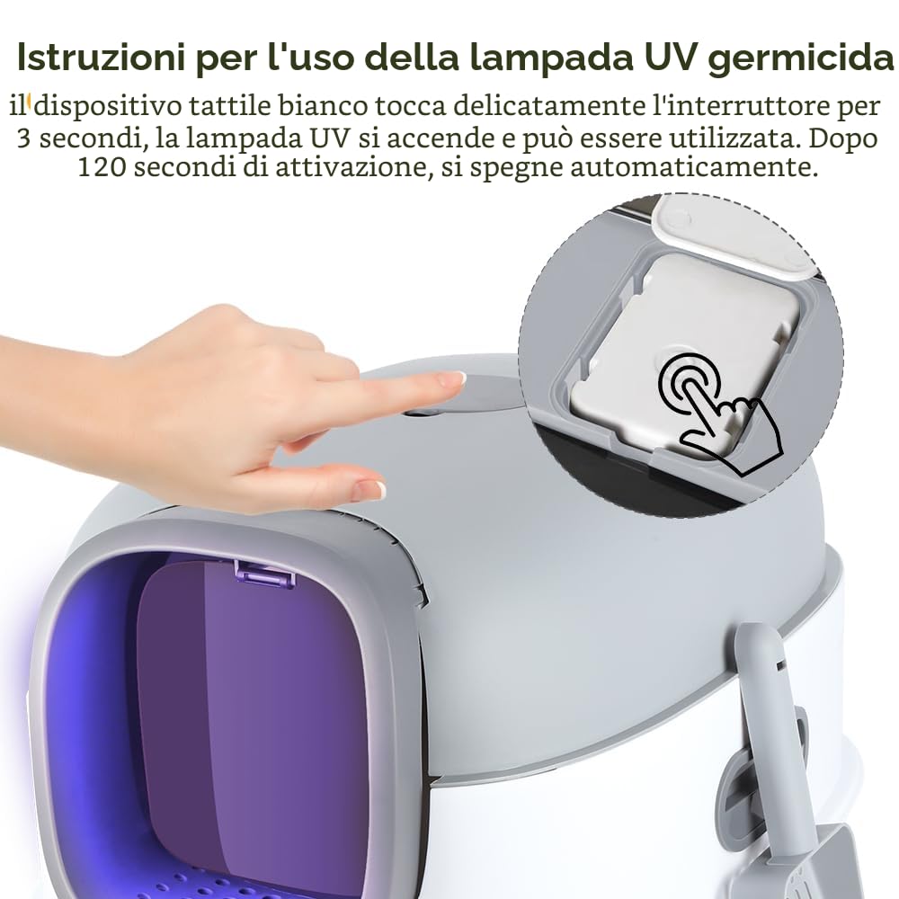 Lettiera per Gatti, Toilette, con Kit di Deodorizzazione & Telecomando di Disinfezione Automatica UV, Funzione Autopulente. (40 * 39 * 56 cm, Grigio)