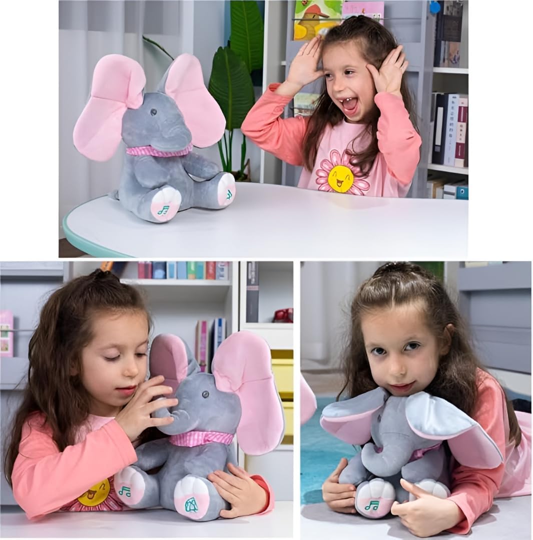 Riyenio Peek-A-Boo Musical Elephant Plush Toy for Baby Girls & Boys, Soft Singing Elephant Toy with Moving Ears, Interactive Stuffed Animal for Infants 3-12 Months, for Babies 4