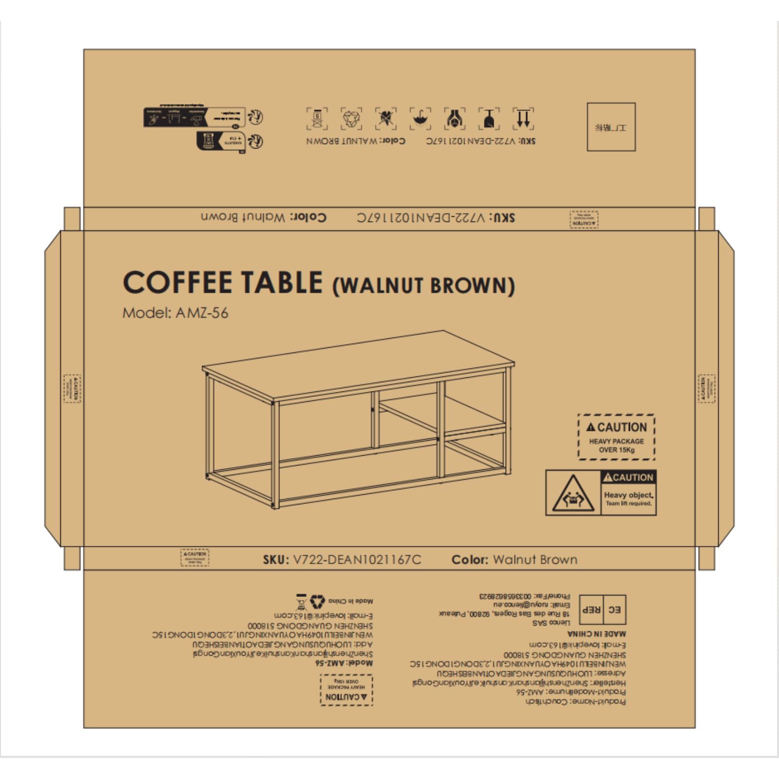 VOWNER Tavolino, Tavolo da Salotto, Tavolino con Struttura e Ripiano in Acciaio, Design Industriale, Stile Scandinavo, Facile da Montare, Tavolino da Divano in Legno, Colore Noce