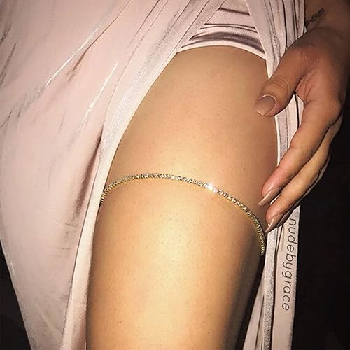 Boho Crystal Thigh Chain Gold Body Chain Leg Chains Body Jewelry Accessories for Women and Girls (Gold)