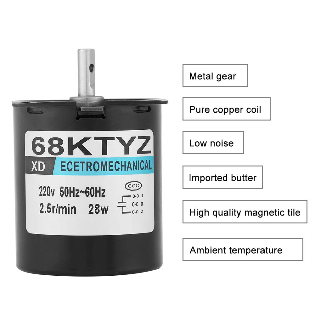Motore Elettrico, XD68KTYZ-AC-S1 AC220V 28W Motoriduttore Sincrono a Magneti Permanenti CW/CCW 2,5r/min