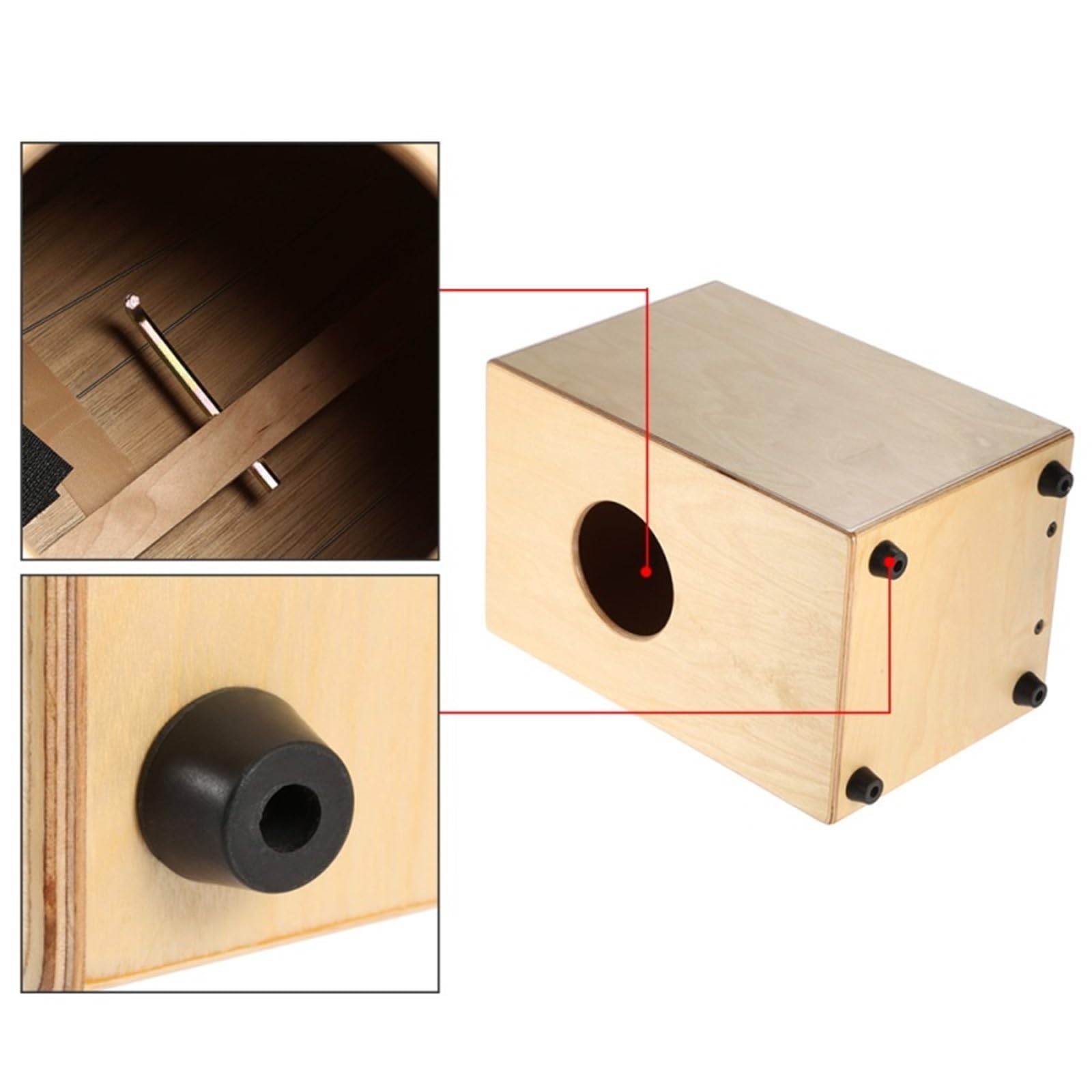 tamburo cajon Cajon in legno, tamburo a mano, strumento a percussione con corde e piedini in gomma, 23 * 24 37 cm